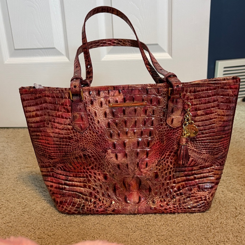 Brahmin Croc-Embossed Tote in Burgundy